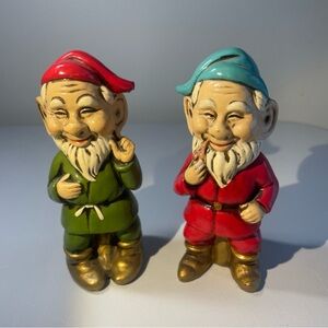 Vintage MCM  Elf Gnomes Christmas Paper Mache 5 In Set Figurines Old World Japan